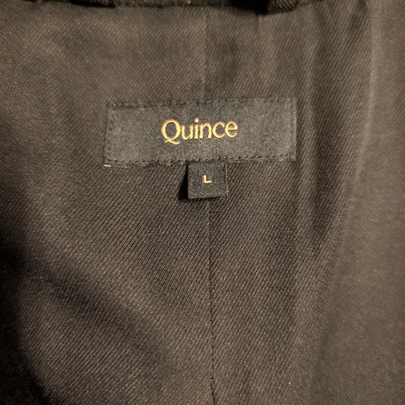 NWOT Quince Women's 100% Camel Hair Double Breasted Long Coat Large Black Belted - Picture 4 of 8